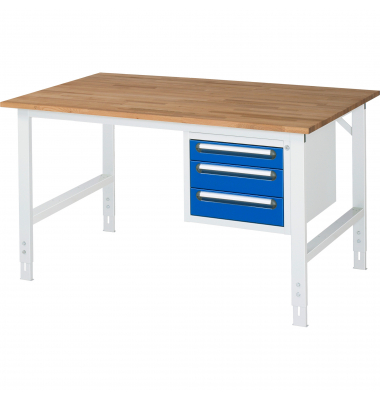 RAU Arbeitstisch 1500x1000x760-1080 3xSchub B-Platte 25mm l.gre.bl