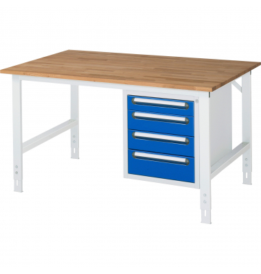 RAU Arbeitstisch 1500x1000x760-1080 4xSchub B-Platte 25mm l.gre.bl