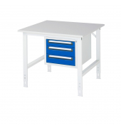 RAU Arbeitstisch 1000x1000x760-1080 3xSchub M-Platte 22mm l.gre.bl