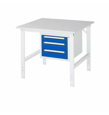 RAU Arbeitstisch 1000x1000x760-1080 3xSchub M-Platte 22mm l.gre.bl