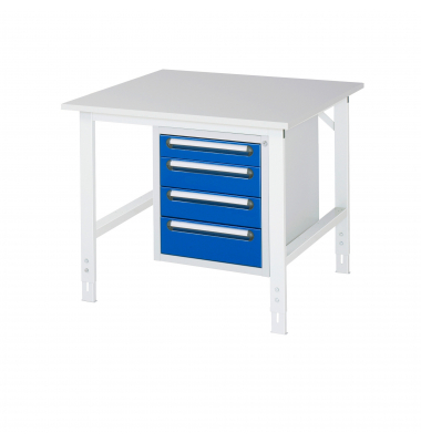 RAU Arbeitstisch 1000x1000x760-1080 4xSchub M-Platte 22mm l.gre.bl