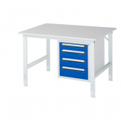 RAU Arbeitstisch 1250x1000x760-1080 4xSchub M-Platte 22mm l.gre.bl