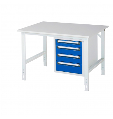RAU Arbeitstisch 1250x1000x760-1080 4xSchub M-Platte 22mm l.gre.bl
