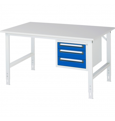 RAU Arbeitstisch 1500x1000x760-1080 3xSchub M-Platte 22mm l.gre.bl