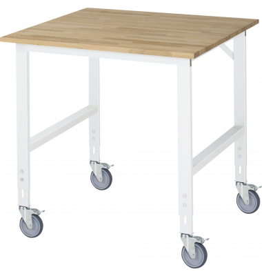 RAU Arbeitstisch 1000x1000x910-1230 fahrbar B-Platte 25mm l.gr RAU Arbeitstisch 1000x1000x910-1230 fahrbar B-Platte 25mm l.gr