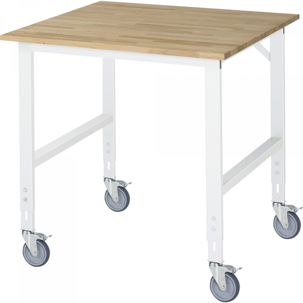 4040376429896 - Fahrbarer Arbeitstisch Gestell 60 x 30 mm Platten-BxT 1000 x 1000 mm Buche-Massivholzplatte RAU