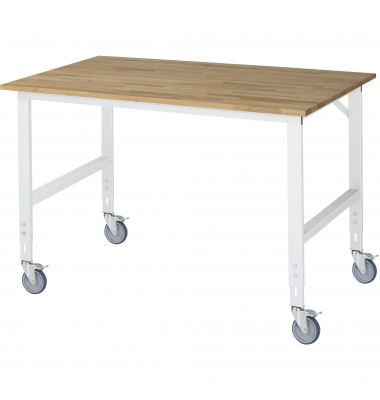 RAU Arbeitstisch 1500x1000x910-1230 fahrbar B-Platte 25mm l.gr