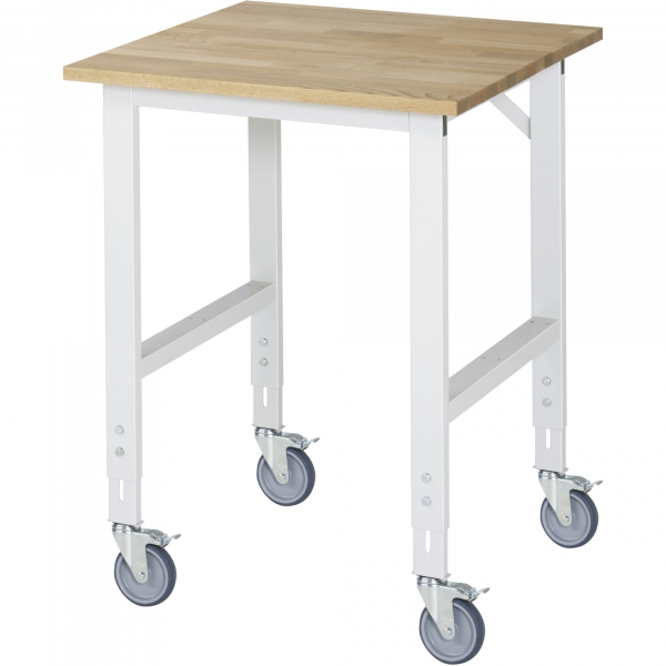 4040376429933 - Fahrbarer Arbeitstisch Gestell 60 x 30 mm Platten-BxT 750 x 800 mm Buche-Massivholzplatte RAU