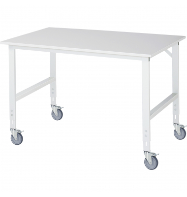 RAU Arbeitstisch 1500x1000x910-1230 fahrbar M-Platte 22mm l.gr