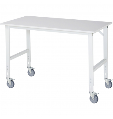 RAU Arbeitstisch 1500x800x910-1230 fahrbar M-Platte 22mm l.gr