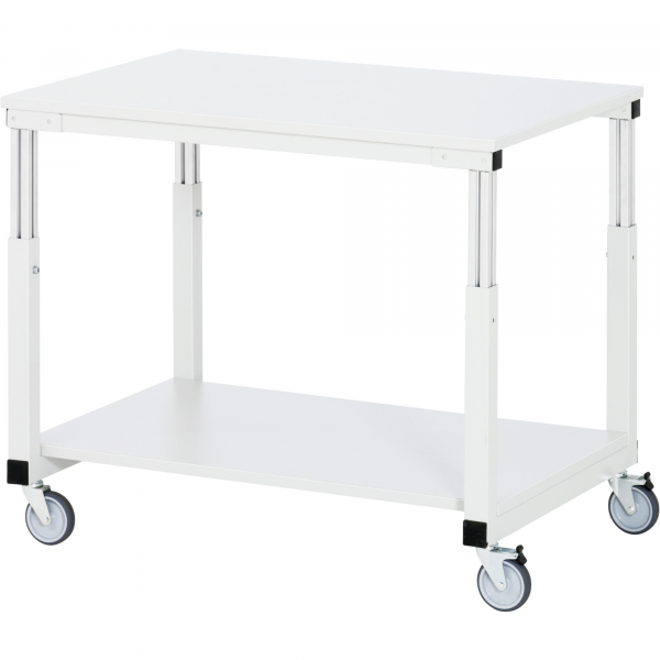 4040376863980 - Rau Tischwagen Serie E 2 Etagen Melaminplatten Stahlrohr-Gestell 4 TPE-Lenkrollen B 1000 x T 700 x H 650-1000 mm bis 450 kg lichtgrau