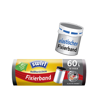 Müllbeutel 5022 Reißfest & Dicht, schwarz, 60 Liter, mit Zugband, stark