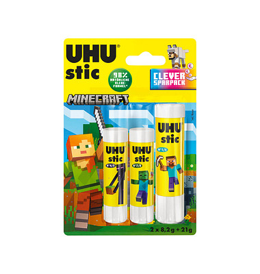 3 UHU Minecraft Klebestifte 2x 8,2 + 1x 21,0 g