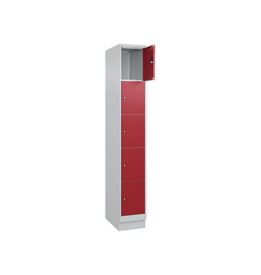 Schließfachschrank Classic PLUS lichtgrau, rubinrot 080020-105 S10001, 5 Schließfächer 30,0 x 50,0 x 195,0 cm