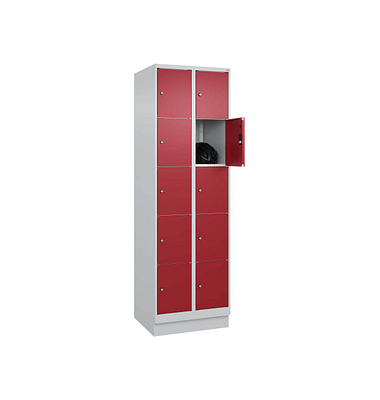 Schließfachschrank Classic PLUS lichtgrau, rubinrot 080020-205 S10001, 10 Schließfächer 60,0 x 50,0 x 195,0 cm