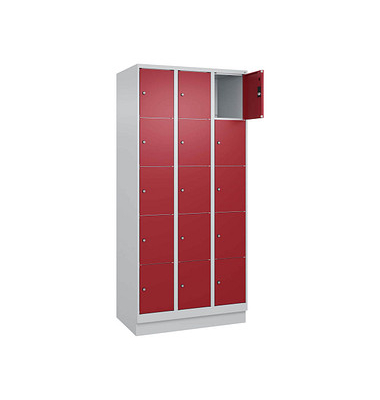 Schließfachschrank Classic PLUS lichtgrau, rubinrot 080020-305 S10001, 15 Schließfächer 90,0 x 50,0 x 195,0 cm