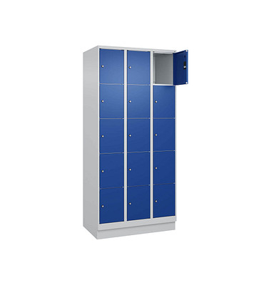 Schließfachschrank Classic PLUS enzianblau, lichtgrau 080020-305 S10003, 15 Schließfächer 90,0 x 50,0 x 195,0 cm