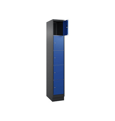 Schließfachschrank Classic PLUS enzianblau, schwarzgrau 080020-105 S10031, 5 Schließfächer 30,0 x 50,0 x 195,0 cm