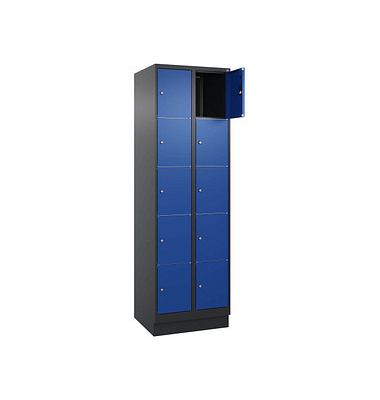 Schließfachschrank Classic PLUS enzianblau, schwarzgrau 080020-205 S10036, 10 Schließfächer 60,0 x 50,0 x 195,0 cm
