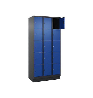 Schließfachschrank Classic PLUS enzianblau, schwarzgrau 080020-305 S10037, 15 Schließfächer 90,0 x 50,0 x 195,0 cm