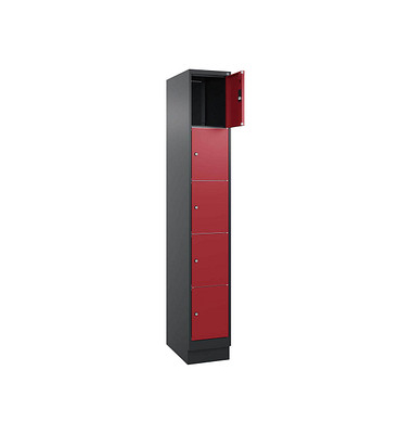 Schließfachschrank Classic PLUS rubinrot, schwarzgrau 080020-105 S10032, 5 Schließfächer 30,0 x 50,0 x 195,0 cm
