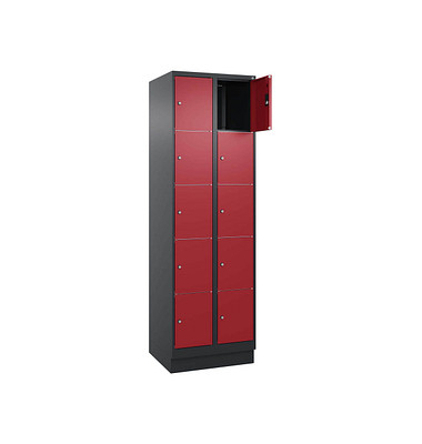 Schließfachschrank Classic PLUS rubinrot, schwarzgrau 080020-205 S10037, 10 Schließfächer 60,0 x 50,0 x 195,0 cm
