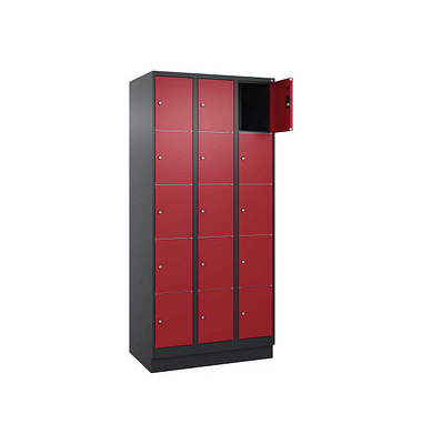 Schließfachschrank Classic PLUS rubinrot, schwarzgrau 080020-305 S10038, 15 Schließfächer 90,0 x 50,0 x 195,0 cm
