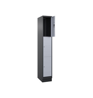 Schließfachschrank Classic PLUS schwarzgrau, weißaluminium 080020-103 S10013, 3 Schließfächer 30,0 x 50,0 x 195,0 cm