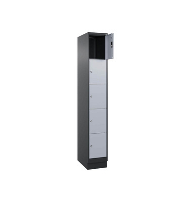 Schließfachschrank Classic PLUS schwarzgrau, weißaluminium 080020-105 S10036, 5 Schließfächer 30,0 x 50,0 x 195,0 cm