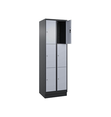 Schließfachschrank Classic PLUS schwarzgrau, weißaluminium 080020-203 S10013, 6 Schließfächer 60,0 x 50,0 x 195,0 cm