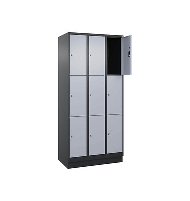 Schließfachschrank Classic PLUS schwarzgrau, weißaluminium 080020-303 S10013, 9 Schließfächer 90,0 x 50,0 x 195,0 cm