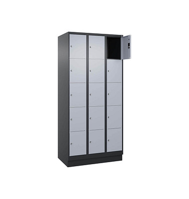 Schließfachschrank Classic PLUS schwarzgrau, weißaluminium 080020-305 S10014, 15 Schließfächer 90,0 x 50,0 x 195,0 cm