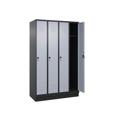 Spind Classic PLUS schwarzgrau, weißaluminium 080020-40 S10058, 4 Schließfächer 120,0 x 50,0 x 195,0 cm