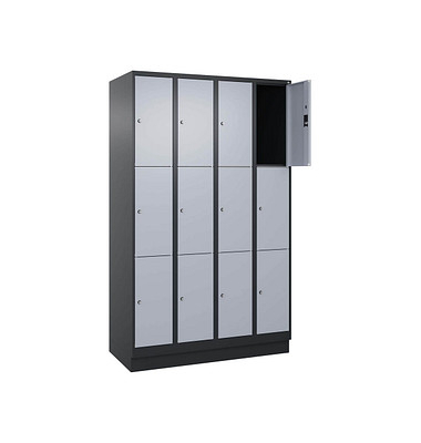Schließfachschrank Classic PLUS schwarzgrau, weißaluminium 080020-403 S10036, 12 Schließfächer 120,0 x 50,0 x 195,0 cm