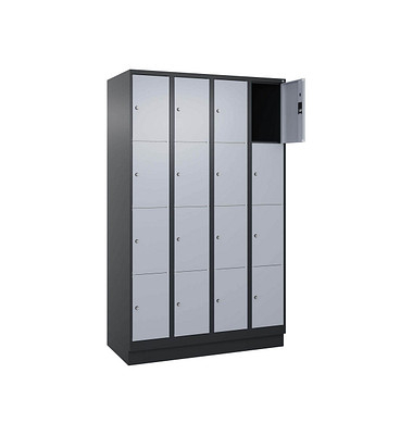 Schließfachschrank Classic PLUS schwarzgrau, weißaluminium 080020-404 S10037, 16 Schließfächer 120,0 x 50,0 x 185,0 cm