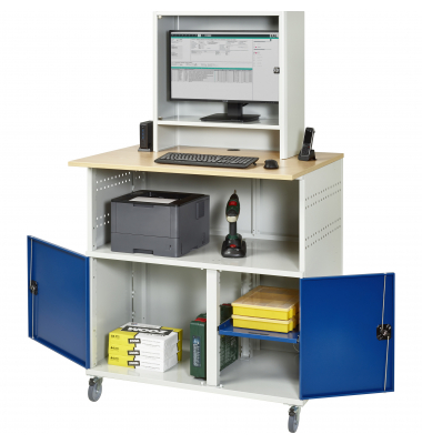 RAU Computertisch 1100x790x1890mm Monitorgehäuse mobil l.gre.bl