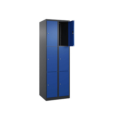 Schließfachschrank Classic Plus enzianblau, schwarzgrau 080000-203 S10033, 6 Schließfächer 60,0 x 50,0 x 185,0 cm