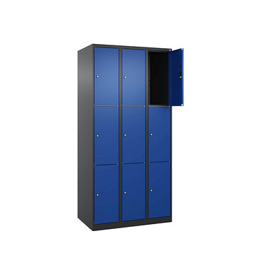 Schließfachschrank Classic Plus enzianblau, schwarzgrau 080000-303 S10031, 9 Schließfächer 90,0 x 50,0 x 185,0 cm