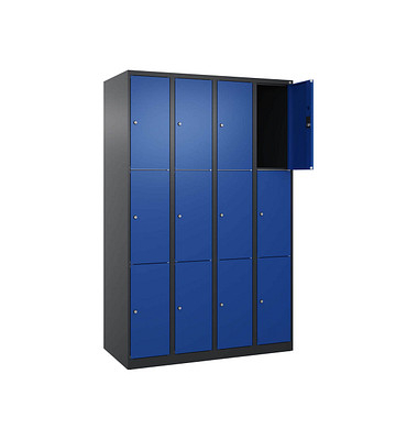 Schließfachschrank Classic Plus enzianblau, schwarzgrau 080000-403 S10033, 12 Schließfächer 120,0 x 50,0 x 185,0 cm