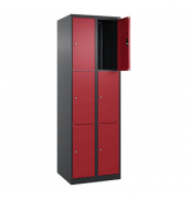 Schließfachschrank Classic Plus rubinrot, schwarzgrau 080000-203 S10034, 6 Schließfächer 60,0 x 50,0 x 185,0 cm