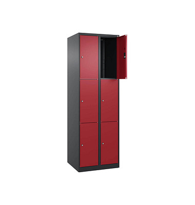 Schließfachschrank Classic Plus rubinrot, schwarzgrau 080000-203 S10034, 6 Schließfächer 60,0 x 50,0 x 185,0 cm
