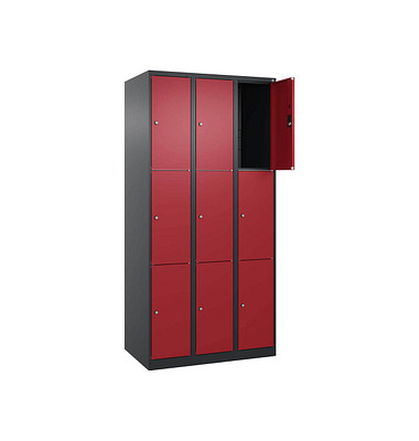 Schließfachschrank Classic Plus rubinrot, schwarzgrau 080000-303 S10032, 9 Schließfächer 90,0 x 50,0 x 185,0 cm