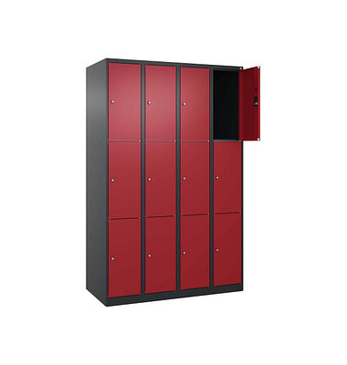 Schließfachschrank Classic Plus rubinrot, schwarzgrau 080000-403 S10034, 12 Schließfächer 120,0 x 50,0 x 185,0 cm