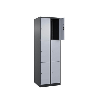 Schließfachschrank Classic Plus schwarzgrau, weißaluminium 080000-203 S10041, 6 Schließfächer 60,0 x 50,0 x 185,0 cm