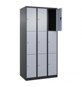 Schließfachschrank Classic Plus schwarzgrau, weißaluminium 080000-303 S10037, 9 Schließfächer 90,0 x 50,0 x 185,0 cm