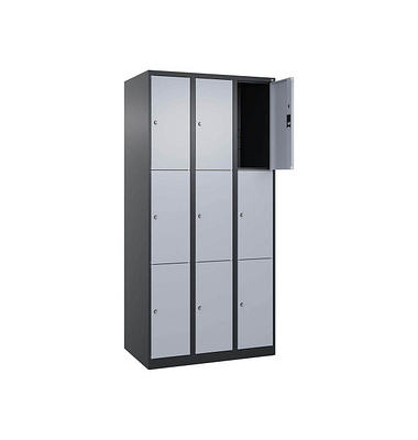 Schließfachschrank Classic Plus schwarzgrau, weißaluminium 080000-303 S10037, 9 Schließfächer 90,0 x 50,0 x 185,0 cm