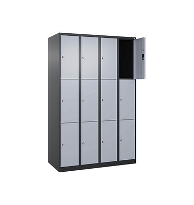 Schließfachschrank Classic Plus schwarzgrau, weißaluminium 080000-403 S10037, 12 Schließfächer 120,0 x 50,0 x 185,0 cm
