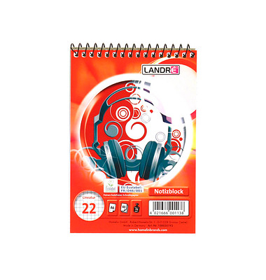 Notizblock 100050193, Musik, kariert / Lineatur 22, A6, 70g, rot, 40 Blatt