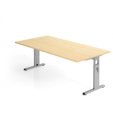 Schreibtisch VOS, manuell h&ouml;henverstellbar, 65-85cm (H), 200x100cm (BxT), rechteckig, ahorn / silber