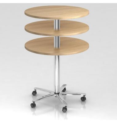Stehtisch VST, h&ouml;henverstellbar 72-114cm (H), &Oslash; 80cm (BxT), rund, ahorn / chrom, mit Rollen